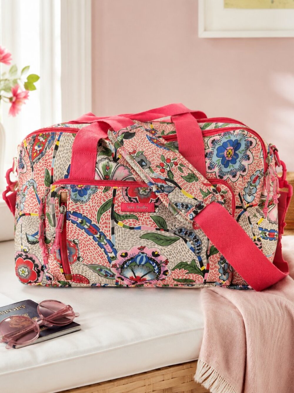 Vera Bradley Lighten Up Weekender Duffel Bag Pink Travel Luggage